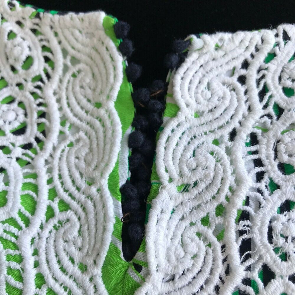crown & ivy Womens Blouse Size Small Pink Navy Green White Lace Peasant Preppy - Picture 4 of 10